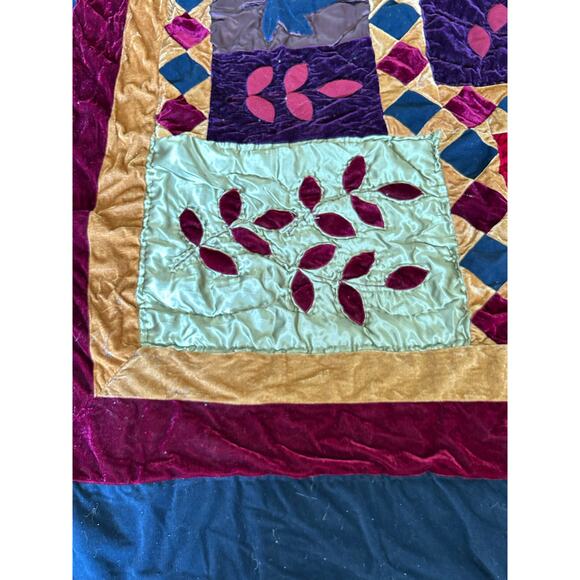 Queen sized Quilted comforter satin felt velvet one side cotton artsy witchy - Picture 10 of 11